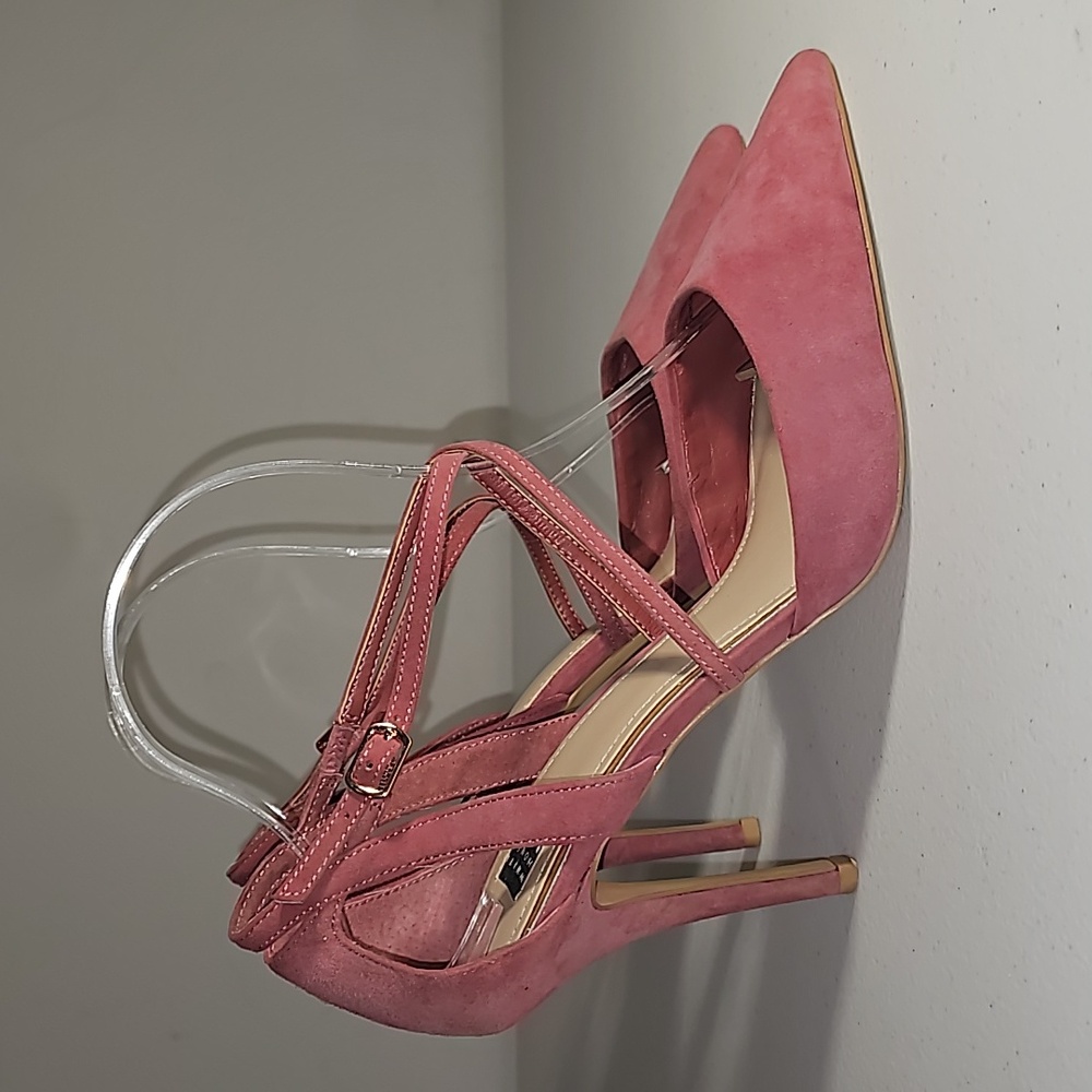White House Black Market Dusty Pink Suede Strappy Stiletto Heels size 9.5 VGUC